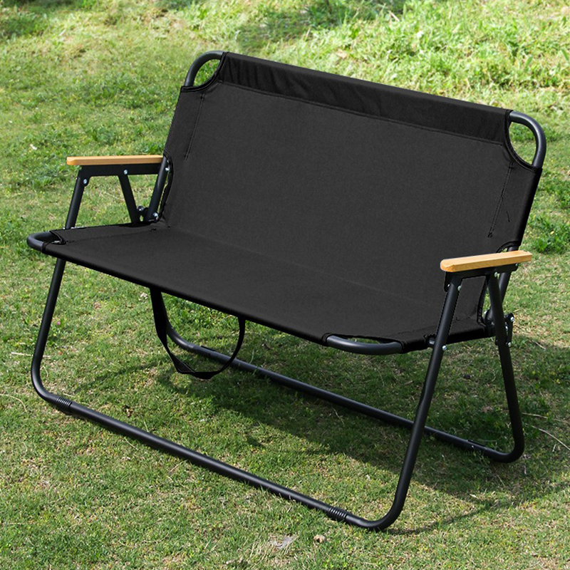 Modern Design Double-Seat Folding Beach Chair Comfortable Outdoor Camping Furniture in Wood Grain Metal Aluminum Alloy for Parks