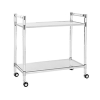 Moderner Silberner Metall-Servierwagen mit 4 Rädern, Langlebig, Umweltfreundlich, für Gewerbliche Nutzung, Edelstahl-Acryl, 2 Regale, Küche, Esszimmer, Hotel