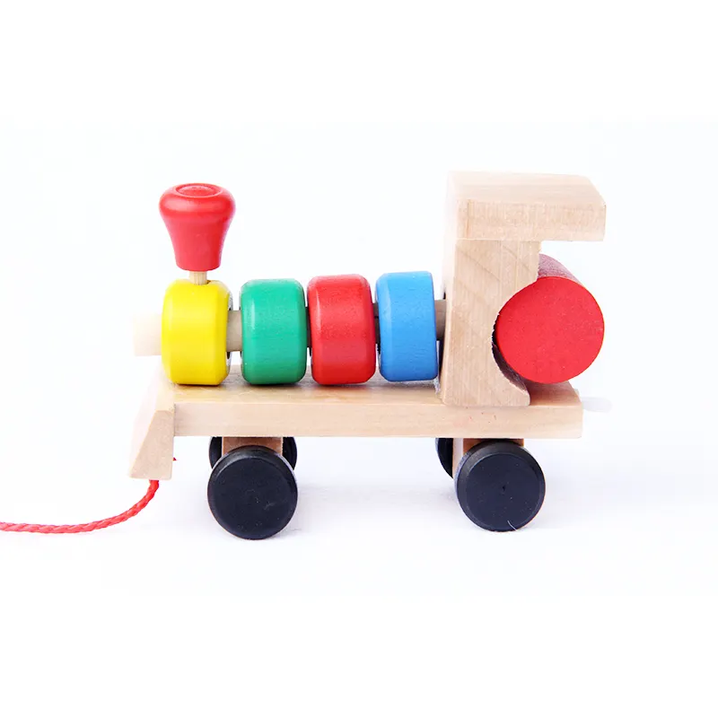 Montessori alat bantu jalan bentuk geometris, mainan belajar sensorik Puzzle kayu tarik & cocok untuk balita