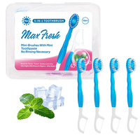 Mini cepillo de dientes portátil, cepillo de dientes de viaje prepegado, cepillo de dientes desechable para adultos pequeños con pasta de dientes integrada