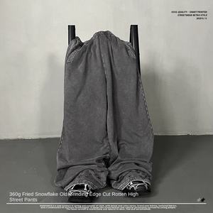 Sebanda 2025 flocon de neige frit fait vieux bord de meulage coupe cassé haute rue pantalon personnalité rue pantalon droit hommes - Product Image 2