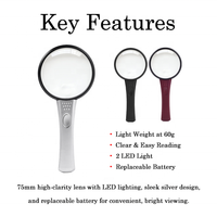 LED Handheld Magnifier High Clarity 75mm with Replaceable Battery Design