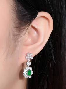 SGARIT Emerald <b>Dangle</b> <b>Earrings</b> 1.25ct Natural Emerald 18K Solid Gold Drop <b>Earrings</b> Inlaid 40 <b>Diamonds</b> 48 White Sapphires Jewelry - Product Image 6