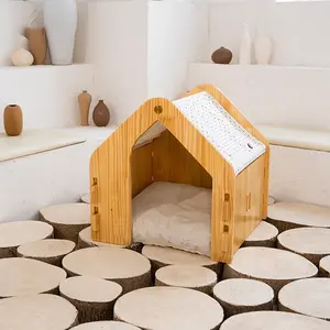Kitty Cat House Wooden Portable Foldable Pet Bed Villa Cottage Condo Easy To Assemble High Quality Customized Nest