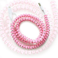 Câble de données USB plat 3-en-1 imprimé cœur mignon, cordon de charge décoratif Type C, fil de synchronisation pour téléphone portable tendance pour usage quotidien