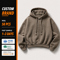 Produsen Hoodie Pria Produsen Premium Boxy Cropped Kulit Coklat Dengan Hoodie Besar Poids Lourd Individueller Luxe Pullover