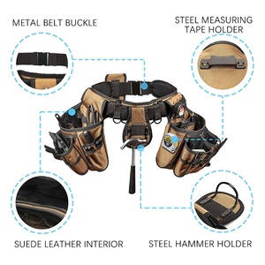 Ceinture porte-outils robuste en toile pour électricien et <span class=keywords><strong>charpentier</strong></span>, sac à clous épaissi, multi-poches, pour autres outils à main, ceinture porte-outils de construction - Product Image 3