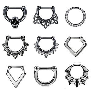 Stainless Steel and Brass Zircon <b>Septum</b> Ring With Skull and Gothic Designs| Hinged Clicker Rings for Nose, Ear Piercings - Product Image 5