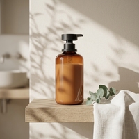 Bouteille de lotion cosmétique vide en PET écologique de 250 ml, couleur ambre, calibre 24 mm, pompe cylindrique, bouchon à presser, rechargeable pour le lavage du corps