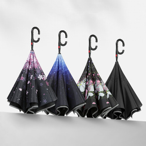 Paraguas Recto de Apertura Automática, 8 Varillas, Mango de Fibra de Nylon, Diseño Floral, Protección Solar y Contra la Lluvia, Mango en C, Eje Largo, para Viajes - Product Image 2