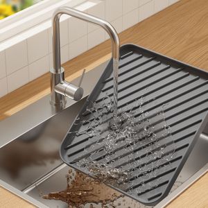 <b>Silicone</b> Drip <b>Mat</b> Square Waterproof Storage Tray For Bathroom Sink Countertop Organizer With Drainage Grooves Anti Slip Pad - Product Image 3