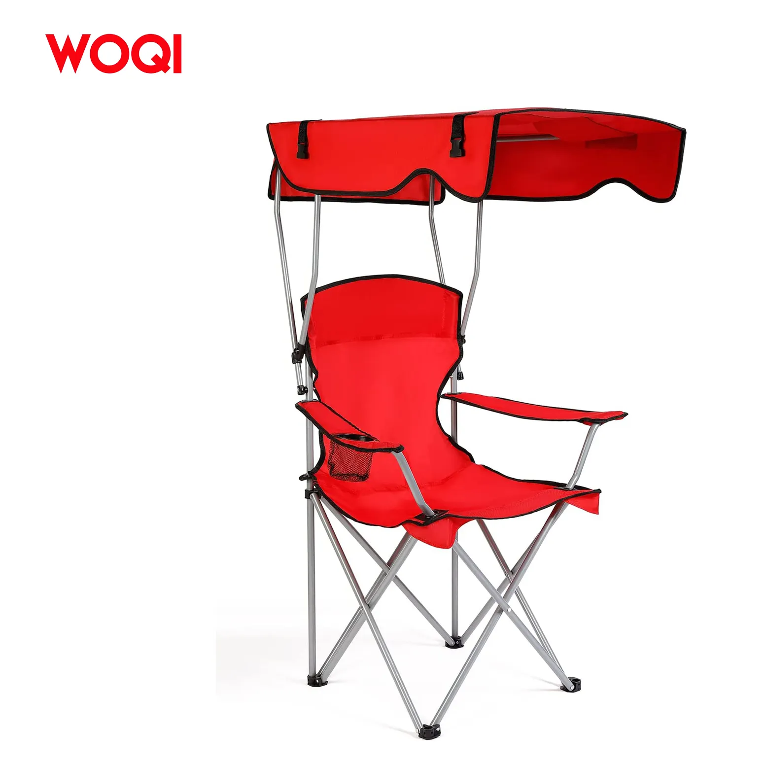 WOQI特大キャンプレジャーチェア、調節可能なオーニングヘビー4つ折りチェアアームチェア