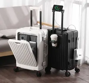 Manufactory Carry Op Pc Hardside Koffer Bagage Met Voorzak Usb Oplaadpoort Spinner Trolley Voor Bagage Met Tsa Sloten