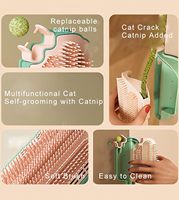 Brosse auto-nettoyante murale pour chat avec boule de catnip, lot de 2, jouet de massage et de toilettage adhésif pour chats d'intérieur et chatons