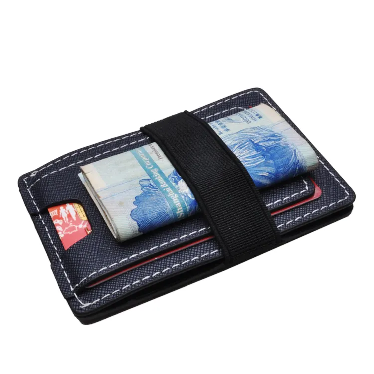Fashion Split Leather Small Credit Card with elastic band