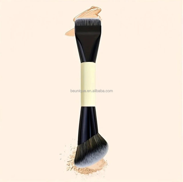 Double Ended Synthetic Hair Flat Makeup Brush Contouring Eyelash Foundation Professional Set Plastic Handle Portable Pink Design