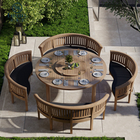 Ensemble de table et chaises de jardin en teck moderne de luxe de forme ronde, meubles de patio