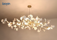 Lustre de luxe en forme de feuille de Ginkgo, grand luminaire suspendu artistique créatif pour villa duplex, salon, hall d'hôtel, éclairage principal haut de gamme