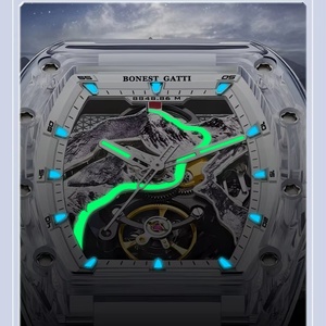 BG6001 Men Automatic <b>Watch</b> Transparent Tonneau Case <b>Mechanical</b> Wristwatch Luminous Fluororubber Strap Mount Everest Dial - Product Image 2