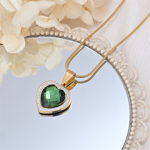 <span class=keywords><strong>Collana</strong></span> con Pendente <span class=keywords><strong>Cuore</strong></span> <span class=keywords><strong>dell</strong></span>'<span class=keywords><strong>Oceano</strong></span> in Acciaio Inossidabile Impermeabile, con Zirconi Blu, Verdi e Neri, Gioielli da Donna - Product Image 6