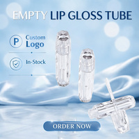Vente en gros transparent forme irrégulière cristal vide brosse de luxe pointe tubes de brillant à lèvres bouteille