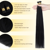 Extensiones de Cabello I-Tip, Cabello Humano Remy Real de 18 Pulgadas y 100g, Micro Bead Bonding Invisible, Color Negro Intenso