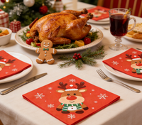 Serviettes en papier jetables imprimées avec des rennes de Noël mignons, décoration de table de Noël d'hiver, fournitures pour fête de Noël