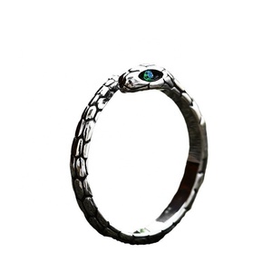 Bague Serpent Enroulée en Acier Inoxydable 316L pour Homme, Effet Argent Vieilli, Pierre Naturelle Verte Œil, Style Audacieux, Sombre, Rébellions, Motard, Punk - Product Image 2
