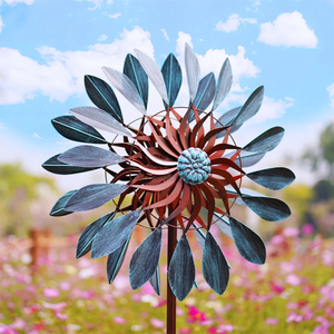 Grote Windspinner Blauw En Koperkleuren Metalen Buitenwindsculpturen Voor Tuinornament Buitentuin Tuin Gazon Decor - Product Image 2