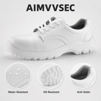 Chaussures de sécurité antistatiques en cuir blanc AIMVVSEC avec embout en acier, antidérapantes, respirantes, doublure en maille, pour l'hiver et le printemps, idéales pour les environnements de travail propres