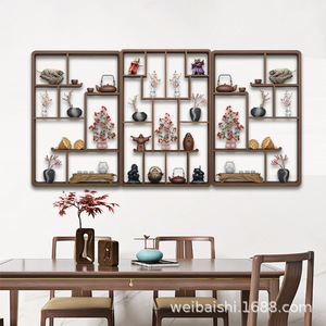 Estante de Exhibición de Madera Maciza, Rectangular, de Pared, Estilo Chino Moderno, para Té, Mueble Multiusos, Separador de Ambientes para Sala de Estar - Product Image 2