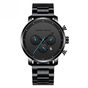 Reloj Cronógrafo para Hombre OEM ODM, Correa de Acero Inoxidable Negra, Resistente al Agua, Calendario, Casual, de Negocios, Reloj de Pulsera de Cuarzo, Tamaño Ajustable - Product Image 1