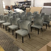 Chaise de salle à manger de luxe léger, dossier haut en velours bleu, en bois massif, pour hôtel, bureau de vente, salon de thé