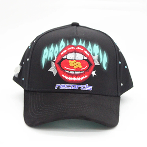Casquette de baseball 5 panneaux de haute qualité, brodée en 3D, en coton, doublée satin, motif flamme, Problematic and Dangerous Problematic Records - Product Image 1