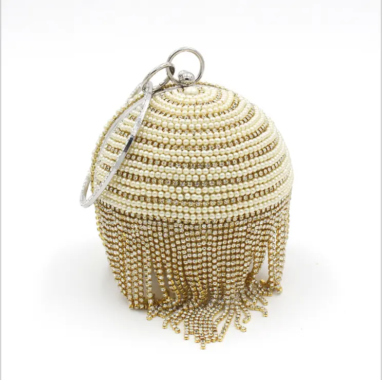 Western fashion elegant wedding bridal ladies diamante pearl beaded ball shaped box dinner purse evening clutches bags