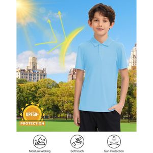 Polo de Rendimiento para Niños, 100% Poliéster, Secado Rápido, Uniforme Escolar de Golf, UPF 50+, Cuello Camisero, Manga Corta - Product Image 6