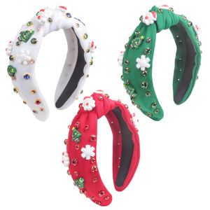 Diadema de árbol de Navidad con diamantes de imitación rojos, blancos y verdes, copo de nieve, Papá Noel, accesorio para el cabello de mujer, invierno 2023, tocado de tela - Product Image 1