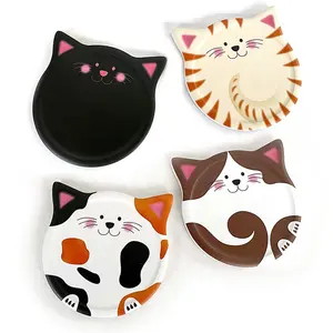 Cute Cat Dog Head Ceramic Coaster With Cork Absorbent For Drink Pet Animal Custom Sublimation Coasters Set Holder Blank Print