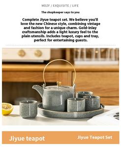 Nuevo juego de té de cerámica de estilo chino al por mayor con tetera y tazas de <span class=keywords><strong>filtro</strong></span>, lujo ligero retro, OEM/ODM personalizable - Product Image 4