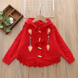 Automne et hiver nouvelle version coréenne des vêtements pour enfants filles cardigan brodé de style étranger dame trésor cape pull