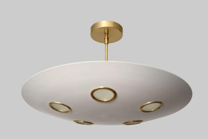 Lustre suspendu concave en laiton à six lumières, fait main, style Sputnik, moderne du milieu du siècle, pour la maison, le bureau, LED - Product Image 6