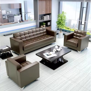 Modern Office Sofa Set with Leather Upholstery and <strong>Glass</strong> Top <strong>Coffee</strong> <strong>Table</strong> High Quality Reception Furniture for Business - Product Image 3