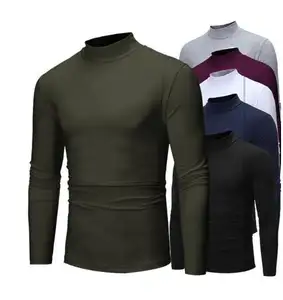 PASUXI Moda Inverno Quente Metade Gola Alta Roupa Interior Térmica Homens Mock Pescoço Básico Plain T-shirt Blusa Pullover Manga Longa Top