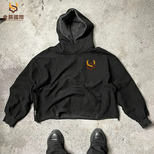 Sweat à capuche personnalisé par le fabricant, brodé, délavé à l'acide, effet vieilli, avec appliqué brodé, effet délavé soleil - Product Image 1
