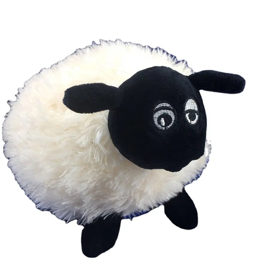 Oveja de peluche esponjosa de oveja, juguete de oveja peluda redonda de dibujos animados, color blanco y negro, D645