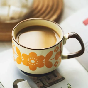 China Custom Made 300ML Retro <b>Ceramic</b> Coffee Mug Japanese Flower Design for Office Water Handgrip <b>Cup</b> for Business Gifts - Product Image 4
