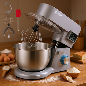 Batteur sur socle électrique Vevor 660W, bol en acier inoxydable de 5,8 litres, 6 vitesses, écran LCD, tête inclinable, mélangeur à pâte - Product Image 2