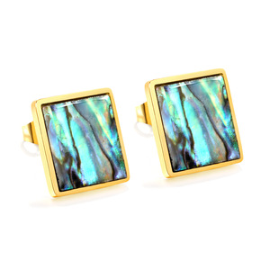 ต่างหูสตั๊ดทรงสี่เหลี่ยมเรขาคณิตฝังอะบาโลนโทนสีทองสำหรับผู้หญิงเครื่องประดับแฟชั่น - Product Image 3