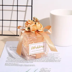 Cajas de dulces transparentes de PVC para decoración de bodas, suministros de fiesta, caja de regalo, recuerdo de bebé, almacenamiento de plástico, Cubo de regalo de manzana