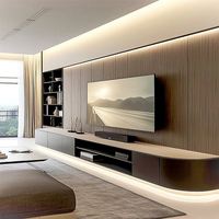 Meuble TV mural flottant en bois noir avec éclairage LED, design moderne de luxe, prix d'usine